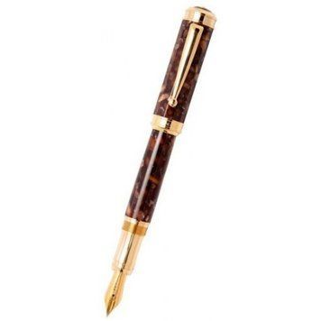 CA 022-18 FP brown resin 18K gold nib gold plated details Пір'яна Ручка Signum