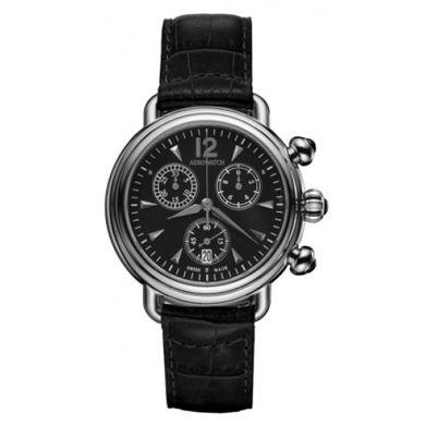 Годинник-хронографія наручні жіночі Aerowatch 82905 AA02 кварцові, чорний шкіряний ремінець