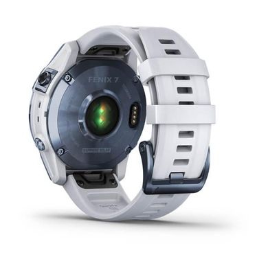 Смарт-годинник Garmin Fenix 7 Sapphire Solar титановий синій мінерал DLC з білим ремінцем
