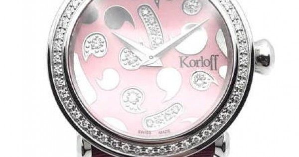 Часы наручные женские Korloff LLD2SF кварцевые, с бриллиантами, на малиновом сатиновом ремешке