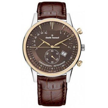 Часы наручные мужские Claude Bernard 01506 357R BRIR, кварцевый хронограф-ретроград на кожаном ремешке