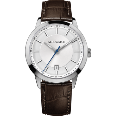 Часы наручные мужские Aerowatch 42979 AA03 кварцевые, коричневый ремешок из кожи с тиснением