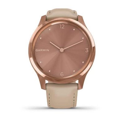 Смарт-годинник Garmin Vivomove Luxe рожеве золото 18K з бежевим ремінцем з італійської шкіри