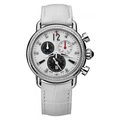 Годинник-хронографія наручні жіночі Aerowatch 81940 AA03DIA кварцові, з діамантами, білий шкіряний ремінець