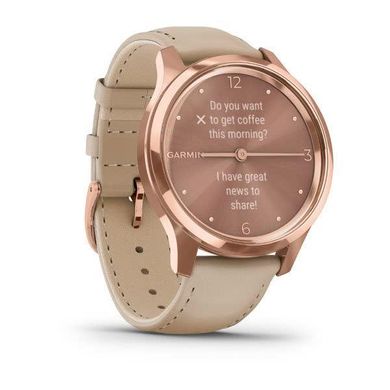 Смарт-годинник Garmin Vivomove Luxe рожеве золото 18K з бежевим ремінцем з італійської шкіри