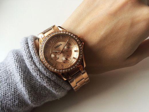 Часы наручные женские FOSSIL ES2811 кварцевые, с фианитами, цвет розового золота, США