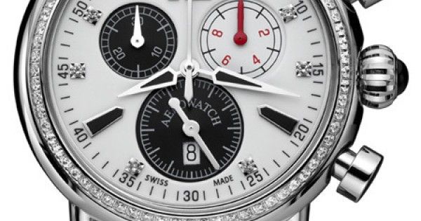 Часы-хронограф наручные женские Aerowatch 81940 AA03DIA кварцевые, с бриллиантами, белый кожаный ремешок