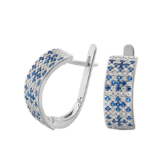 Серебряное кольцо узкий орнамент синие цветы на белом 17