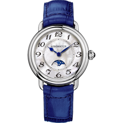 Часы наручные женские Aerowatch 43960AA02 на синем кожаном ремешке, кварцевые, с фазой Луны