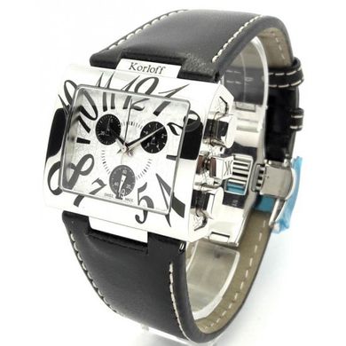 Часы наручные женские Korloff K24/179, кварцевый хронограф, черный ремешок из кожи теленка
