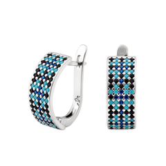 Серебряное кольцо узкий орнамент голубые мальвы на черном 16