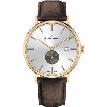 Часы наручные мужские Claude Bernard 65004 37J AIDG, кварц, малая секундная стрелка, коричневый кожаный ремень