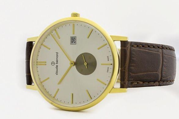Часы наручные мужские Claude Bernard 65004 37J AIDG, кварц, малая секундная стрелка, коричневый кожаный ремень