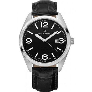 Часы наручные мужские Claude Bernard 53019 3CN NB, кварц, с датой и подсветкой стрелок, черный ремешок из кожи