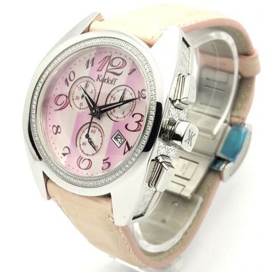 Часы наручные женские Korloff K21Q/322, кварцевый хронограф, розовый перламутр, бриллианты, бежевый ремешок