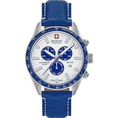 Часы наручные мужские Swiss Military-Hanowa 06-4314.04.003 кварцевые, синий ремешок из кожи, Швейцария