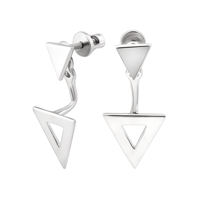 Серебряные серьги наборные два треугольника без камней
