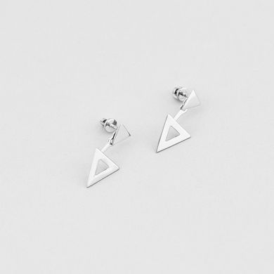 Серебряные серьги наборные два треугольника без камней