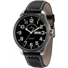 Годинники наручні чоловічі Zeno-Watch Basel XLarge, Auto, bk dial, Day-Date, black leather strap (8554DD-a1)