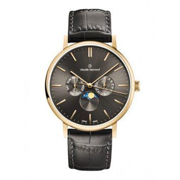 Часы наручные Claude Bernard 40004 37J GID кварцевые, на черном кожаном ремешке, дата, день недели, фаза Луны