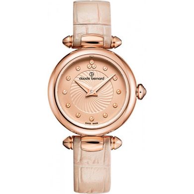 Часы наручные женские Claude Bernard 20209 37R BEIR, кварц, розовое покрытие PVD, кожаный ремешок