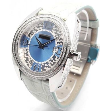 Часы наручные женские Korloff K19/378 кварцевые, с бриллиантами, голубой перламутр, серый ремешок из кожи