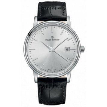 Часы наручные мужские Claude Bernard 53007 3 AIN, кварцевые, с датой, черный кожаный ремешок