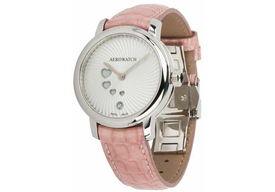 Годинники наручні жіночі Aerowatch 44938 AA20 кварцові з серцями, рожевий шкіряний ремінець