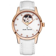 Часы наручные женские Claude Bernard 85018 37R APR, автоматика с открытым балансом, белый кожаный ремешок