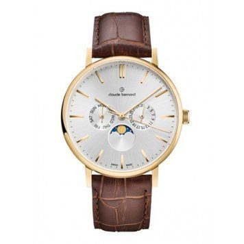 Часы наручные Claude Bernard 40004 37J AID кварцевые, кожаный ремешок цвета кофе, дата, день недели, фаза Луны