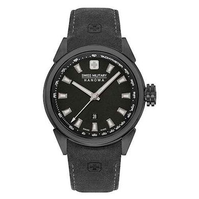 Часы наручные мужские Swiss Military-Hanowa 06-4321.13.007.07 кварцевые, черный ремешок из кожи, Швейцария