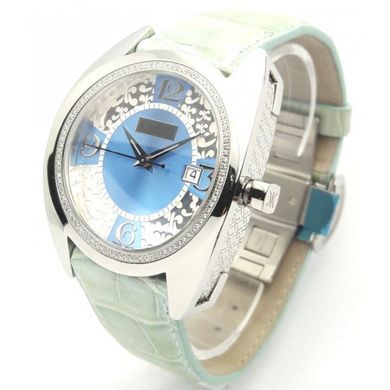 Часы наручные женские Korloff K19/278 кварцевые, с бриллиантами, голубой перламутр, бирюзовый ремешок из кожи