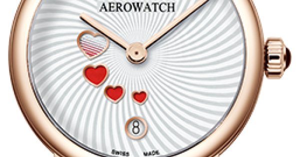 Годинники наручні жіночі Aerowatch 44938 RO21 кварцові з серцями, на білому шкіряному ремінці