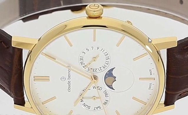 Часы наручные Claude Bernard 40004 37J AID кварцевые, кожаный ремешок цвета кофе, дата, день недели, фаза Луны