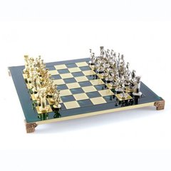S11GRE Manopoulos Greek Roman Period chess set with gold-silver chessmen/Green chessboard 44cm