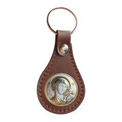 Брелок кожаный с иконой Казанская Богоматерь серебряная с позолотой