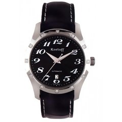 Часы наручные мужские Korloff CAK42/299 с автоподзаводом, 12 бриллиантов, черный кожаный ремешок