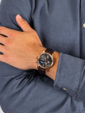 Часы-хронограф наручные мужские Aerowatch 78986 RO02 кварцевые, с датой и фазой Луны, кожаный ремешок