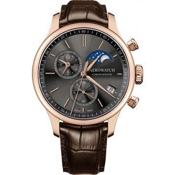 Годинник-хронографія наручні чоловічі Aerowatch 78986 RO02 кварцові, з датою і фазою Місяця, шкіряний ремінець
