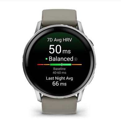 Смарт-годинник Garmin Venu 4 (45 мм) сріблястий із сріблясто-сірим силіконовим ремінцем