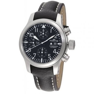 Швейцарские часы наручные мужские FORTIS 656.10.11 L.01 на кожаном ремешке, механический хронограф