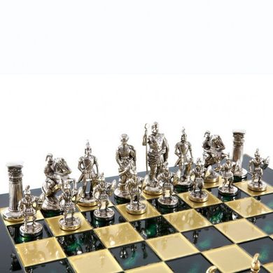 S11GRE Manopoulos Greek Roman Period chess set with gold-silver chessmen/Green chessboard 44cm