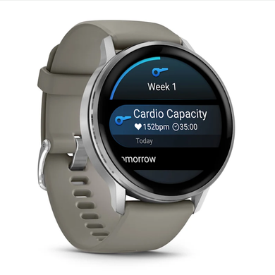 Смарт-годинник Garmin Venu 4 (45 мм) сріблястий із сріблясто-сірим силіконовим ремінцем