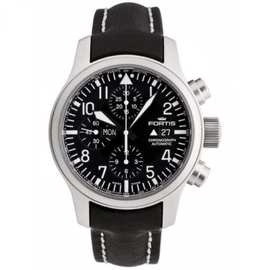 Швейцарские часы наручные мужские FORTIS 656.10.11 L.01 на кожаном ремешке, механический хронограф
