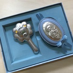Серебряная погремушка Мишка и икона Дева Мария для мальчиков
