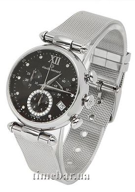 Часы-хронограф наручные женские Claude Bernard 10216 3 NPN1 на "кольчужном" браслете, кварц, камни Swarovski