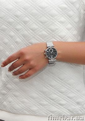 Часы-хронограф наручные женские Claude Bernard 10216 3 NPN1 на "кольчужном" браслете, кварц, камни Swarovski
