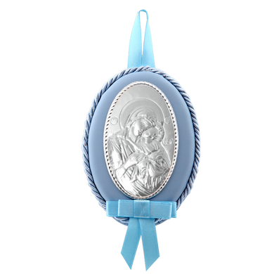Срібна брязкальце Ведмедик і ікона Діва Марія для хлопчиків