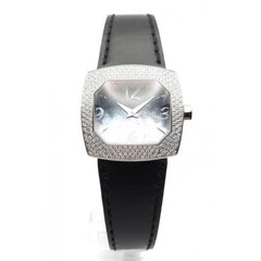 Часы наручные женские Korloff TKLP7VN кварцевые, с бриллиантами, серый перламутр, черный кожаный ремешок