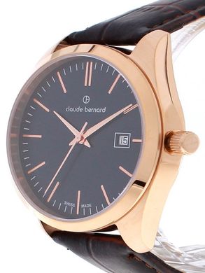 Часы наручные мужские Claude Bernard 70201 37R BUIRAIR, кварцевые с розовым покрытием PVD, на кожаном ремешке